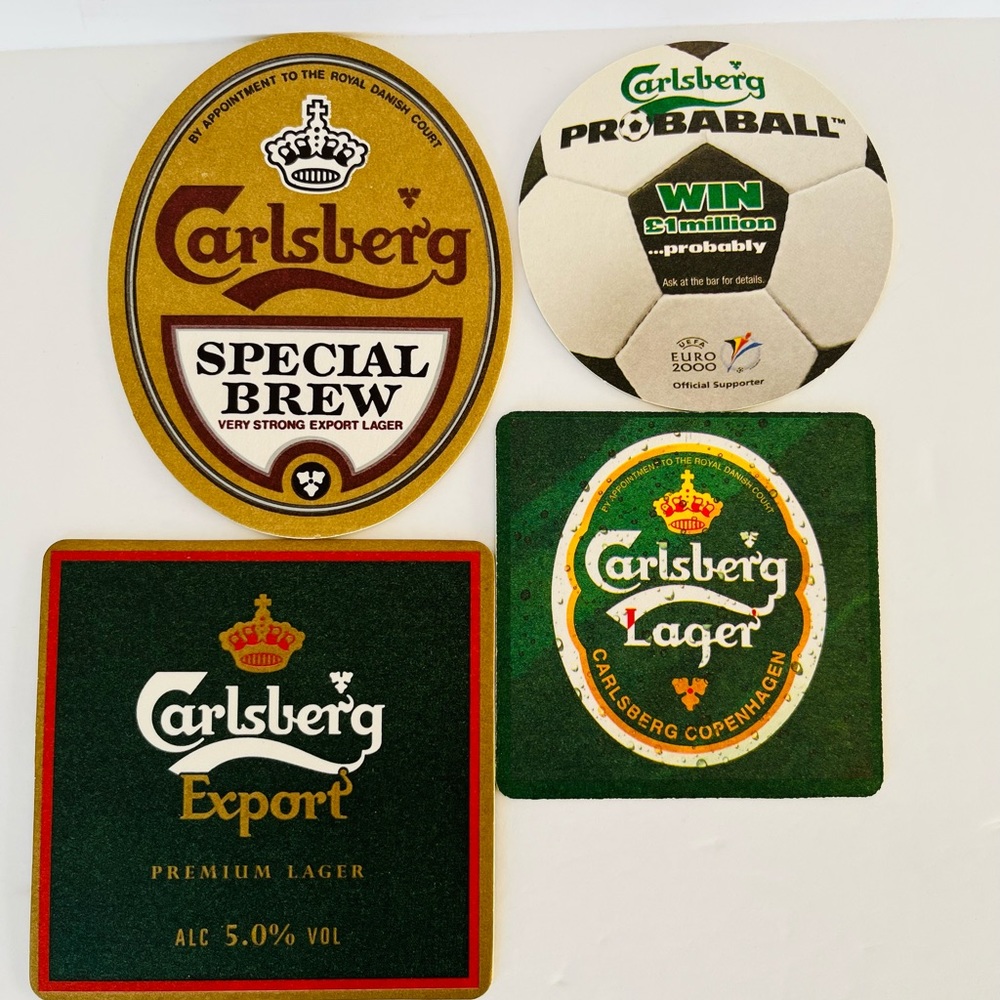 4 Collectible Pub Coasters ~ CARLSBERG Brewery ~*~ All Malt Premium BEER DENMARK